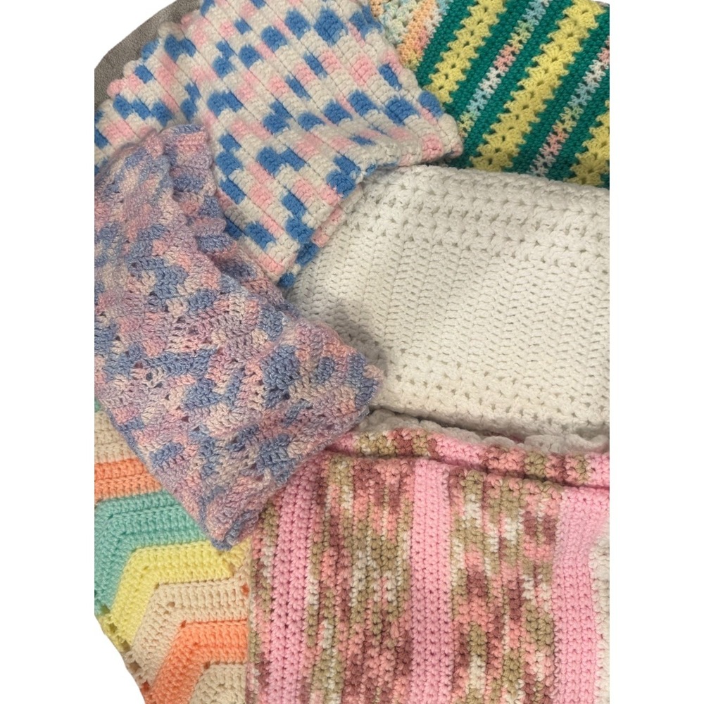 EUC Vintage LOT‎ of 6 Handmade Crochet Baby Blankets Afghans Cottage Whimsy
